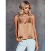 image:imageEkouaer Womens Silk Satin Camisole Tank Tops V Neck Sleeveless Spaghetti Straps Blouse Casual Racerback ShirtKhaki