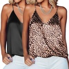 image:imageEkouaer Womens Silk Satin Camisole Tank Tops V Neck Sleeveless Spaghetti Straps Blouse Casual Racerback ShirtLeopardBlack