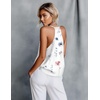 image:imageEkouaer Womens Silk Satin Camisole Tank Tops V Neck Sleeveless Spaghetti Straps Blouse Casual Racerback ShirtWhiteWatercolor Flowers