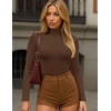 image:imageEkouaer Womens Turtleneck Shirts Long Sleeve Soft Lightweight Fitted Mock Thermal Base Layer TopsBrown