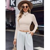 image:imageEkouaer Womens Turtleneck Shirts Long Sleeve Soft Lightweight Fitted Mock Thermal Base Layer TopsOffwhite Beige