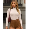 image:imageEkouaer Womens Turtleneck Shirts Long Sleeve Soft Lightweight Fitted Mock Thermal Base Layer TopsOffwhite Beige