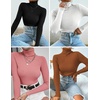 image:imageEkouaer Womens Turtleneck Shirts Ribbed Pullover Sweater Long Sleeves Tops Midweight Thermal Underwear BlouseLight Brown3