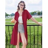 image:imageEkouaer Zipper Robes for Women Knee Length Bathrobe Lightweight Housecoat Short Sleeve Nightgown with Pockets S3XLWine Red With Black