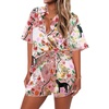 image:imageEkouaer 2 Piece Pajama Set Silk Soft Sleepwear Short Sleeve Causal Homewear PajamaAn394