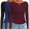 image:imageEkouaer 3 Pack Womens Long Sleeve Shirts Boat Neck Ribbed Thermal Undershirts Lightweight Basic Top XSXXLBlackNavyDark Red