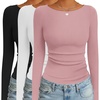 image:imageEkouaer 3 Pack Womens Long Sleeve Shirts Boat Neck Ribbed Thermal Undershirts Lightweight Basic Top XSXXLBlackWhitePink