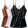 image:imageEkouaer 3 Pack Womens Silk Satin Tank Top V Neck Camisole Cami Spaghetti Strap Top Loose Sleeveless Blouses Tank ShirtBlackWhiteKhaki