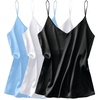 image:imageEkouaer 3 Pack Womens Silk Satin Tank Top V Neck Camisole Cami Spaghetti Strap Top Loose Sleeveless Blouses Tank ShirtBlackWhiteLight Blue