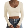 image:imageEkouaer Long Sleeve Crop Tops for Women Scroop Neck Lightweight Basic Base Layer Thermal Undershirts ShirtsA Offwhite