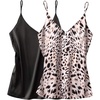 image:imageEkouaer Satin Tank Tops for Women Silk Camisole Tops 2 Pack V Neck Spaghetti Strap Blouse Soft Dressy CamisoleBlackLeopard
