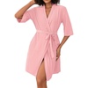 image:imageEkouaer Short Robes for Women Lightweight Bathrobe Kimono Robes Knee Length 34 Sleeve Swiss Polka Dot Soft Robe with PocketsLighy Pink