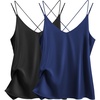 image:imageEkouaer Womens 2Pack Silk Satin Camisole Tank Top V Neck Sexy Cross Back Spaghetti Strap Cami Sleeveless Lounge Tops SXXLBlacknavy Blue