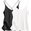 image:imageEkouaer Womens 2Pack Silk Satin Camisole Tank Top V Neck Sexy Cross Back Spaghetti Strap Cami Sleeveless Lounge Tops SXXLBlackwhite