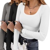 image:imageEkouaer Womens 3 Pack Long Sleeve Shirts Square Neck Basic Ribbed Tops Tee Thermal Undershirts XSXXLBlackWhiteLight Grey