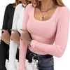 image:imageEkouaer Womens 3 Pack Long Sleeve Shirts Square Neck Basic Ribbed Tops Tee Thermal Undershirts XSXXLBlackWhiteMisty Rose
