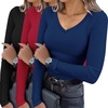 image:imageEkouaer Womens 3 Pack Long Sleeve Shirts V Neck Ribbed Slim Fit Basic Tops Thermal Undershirts Casual Tee XSXXLBlackNavyRed