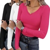 image:imageEkouaer Womens 3 Pack Long Sleeve Shirts V Neck Ribbed Slim Fit Basic Tops Thermal Undershirts Casual Tee XSXXLBlackWhiteRose Red