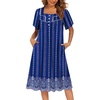 image:imageEkouaer Womens House Dress with Pockets Moomoo Dresses Short Sleeve Mumu Nightgown Lounge Dress Button Down SleepwearBlue Boho