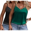 image:imageEkouaer Womens Lace Silk Satin Pajama Tank Tops V Neck Camisole Soft Spaghetti Strap Tops Loose Sleepwear S3XLLake Green  Black