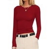 image:imageEkouaer Womens Long Sleeve Shirts Fitted Tops Stretchy Base Layer Basic Tight Thermal Undershirt XSXXLBurgundy