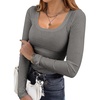image:imageEkouaer Womens Long Sleeve Shirts Square Neck Slim Fit Basic Tops Ribbed Thermal Undershirts Layering TeeGrey