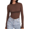 image:imageEkouaer Womens Long Sleeve Shirts Tight Fitted Tops Crewneck Underscrubs Tee Lightweight Basic Thermal UndershirtsCoffee