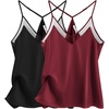 image:imageEkouaer Womens Silk Satin Cami Tank Top 2026 Mesh VNeck Adjustable Strap Sleeveless Summer Camisole Blouse2blackWine Red