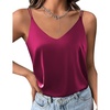 image:imageEkouaer Womens Silk Satin Camisole Tank Tops V Neck Spaghetti Strap Blouses Cross Back Sleeveless Cami Shirt Rose Red