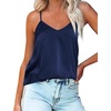 image:imageEkouaer Womens Silk Satin Tank Tops V Neck Camisole Spaghetti Strap Top Summer Basic BlouseNavy Blue