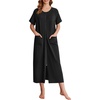 image:imageEkouaer Womens Zipper Robes Full Length Short Sleeve Housecoats House Dress with Pockets Loungewear Nightgown BBlack3XL
