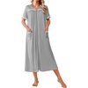 image:imageEkouaer Zipper Robes for Women Short Sleeve Bathrobe Soft Lightweight Housecoat Full Length Nightgown with Pockets S3XLLight Grey