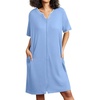 image:imageEkouaer Zipper Robes for Women Short Sleeve House Coats Lightweight Bathrobe Nightgowns with Pockets S3XLLight Blue New