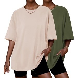 image:imageEkouaer 2 Pack Womens Tops Short Sleeve Oversized T Shirts Summer Spring Tops 2025 Basic Casual Tee Top SXXLArmy GreenBeige