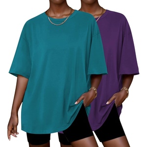 image:imageEkouaer 2 Pack Womens Tops Short Sleeve Oversized T Shirts Summer Spring Tops 2025 Basic Casual Tee Top SXXLBlue GreenPurple