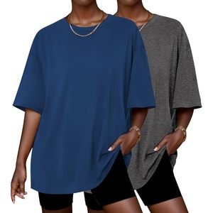 image:imageEkouaer 2 Pack Womens Tops Short Sleeve Oversized T Shirts Summer Spring Tops 2025 Basic Casual Tee Top SXXLBlueCharcoal Heather