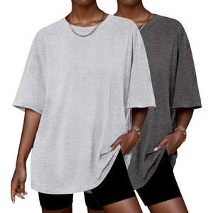 image:imageEkouaer 2 Pack Womens Tops Short Sleeve Oversized T Shirts Summer Spring Tops 2025 Basic Casual Tee Top SXXLCharcoal HeatherLight Grey Heather