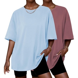 image:imageEkouaer 2 Pack Womens Tops Short Sleeve Oversized T Shirts Summer Spring Tops 2025 Basic Casual Tee Top SXXLClear BlueOld Rose