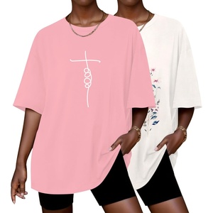 image:imageEkouaer 2 Pack Womens Tops Short Sleeve Oversized T Shirts Summer Spring Tops 2025 Basic Casual Tee Top SXXLCreamPink