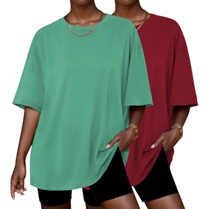 image:imageEkouaer 2 Pack Womens Tops Short Sleeve Oversized T Shirts Summer Spring Tops 2025 Basic Casual Tee Top SXXLLight GreenWine Red