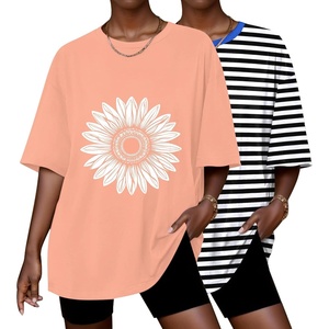 image:imageEkouaer 2 Pack Womens Tops Short Sleeve Oversized T Shirts Summer Spring Tops 2025 Basic Casual Tee Top SXXLLight TangerineStriped