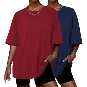 image:imageEkouaer 2 Pack Womens Tops Short Sleeve Oversized T Shirts Summer Spring Tops 2025 Basic Casual Tee Top SXXLNavyWine Red