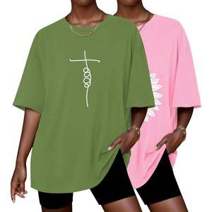 image:imageEkouaer 2 Pack Womens Tops Short Sleeve Oversized T Shirts Summer Spring Tops 2025 Basic Casual Tee Top SXXLPinkGreen
