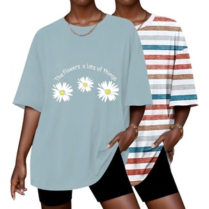 image:imageEkouaer 2 Pack Womens Tops Short Sleeve Oversized T Shirts Summer Spring Tops 2025 Basic Casual Tee Top SXXLStripeGreen Flower