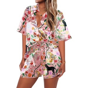 image:imageEkouaer 2 Piece Pajama Set Silk Soft Sleepwear Short Sleeve Causal Homewear PajamaAn394