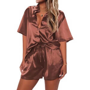 image:imageEkouaer 2 Piece Pajama Set Silk Soft Sleepwear Short Sleeve Causal Homewear PajamaBr