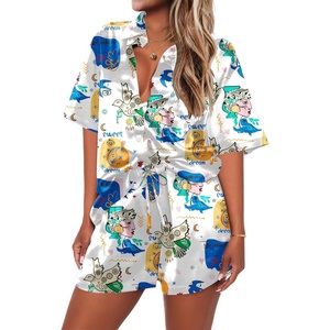 image:imageEkouaer 2 Piece Pajama Set Silk Soft Sleepwear Short Sleeve Causal Homewear PajamaCx184