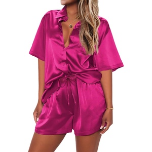 image:imageEkouaer 2 Piece Pajama Set Silk Soft Sleepwear Short Sleeve Causal Homewear PajamaRr