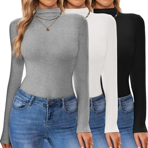 image:imageEkouaer 3 Pack Turtleneck Shirt Women Long Sleeve Mock Neck Slim Fit Tops Winter Thermal Base Layer Soft Stretch UndershirtsBlackLight GrayWhite