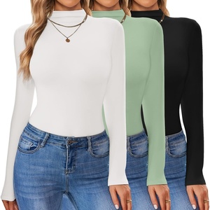 image:imageEkouaer 3 Pack Turtleneck Shirt Women Long Sleeve Mock Neck Slim Fit Tops Winter Thermal Base Layer Soft Stretch UndershirtsBlackWhiteLight Green
